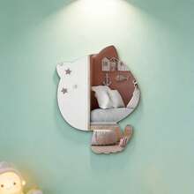 1pc Star-Shaped Cat Acrylic Wall Mirror, Self-Adhesive Cartoon Animal Mirror, Children's Room Nursery Wall Decor Mirror - Silver - View 4