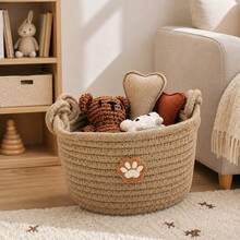 1PC Khaki Cotton Rope Storage Basket, Cute Bear Pattern Woven Storage Basket, Decorative Storage Bin For Desktop, Shelf, Bedroom, Wardrobe, Living Room - Multicolor - View 8