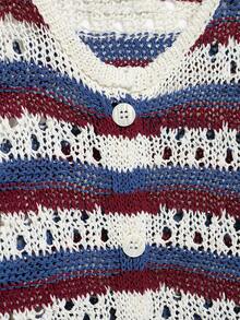 Cardigan Rajut Berongga Blok Warna Putih Gading Biru Merah Marun untuk Wanita Musim Gugur & Musim Dingin, Leher Bulat Lengan Panjang Potongan Longgar Kancing Depan - MultiWarna - View 9