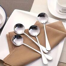 8-Piece Stainless Steel Spoon Set, Round Spoon, Dessert Spoon, Yogurt Spoon, Mirror Polished, Dishwasher , Suitable For Soups, Salads, And Cereal - The Perfect Choice For Homes, Kitchens, Parties, And Restaurants - View 2