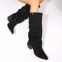 Wite Fit Chunky Heel Retro Women's Western Boots, New Autumn/Winter Flared Leg Boots, Pointed Toe Tall Boots, High Heel Riding Boots, Fashionable - Black - View 7