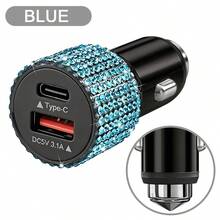 1件裝鑽石閃亮 2/4/6/8孔車用充電器，3合1充電線，快速充電，Type C、USB，車用轉接頭，USB A轉Type C、Type C轉Type C，相容手機、行車記錄器、GPS，男女適用，節日/生日禮物 - 彩色 - 查看 64
