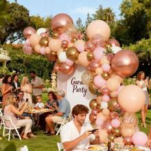 Rose Gold Balloon Garland Set, Nude, Pale Pink, Metallic Gold, Matte White Balloons, Gold And Rose Gold Confetti, Foil Balloons, 125pcs Different Sizes With Accessories, Suitable For Wedding, Bridal Shower, Princess Party, Girl Birthday, Baby Shower, Wedding Decoration, Home Decoration, Room Decoration, Christmas, Photo Backdrop Decoration, Thickened Latex, And Harmless - Multicolor - View 3