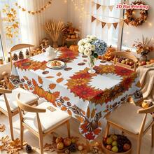 1/2pcs Autumn Tablecloth, Autumn Theme Polyester Tablecloth With Orange Red Maple Leaf, Pumpkin, Squirrel, Wreath Pattern, Suitable For Dining Table, Coffee Table, Kitchen, Picnic, Camping, Country Farmhouse Decor, Holiday Tabletop Decoration And Protection - Multicolor - View 6
