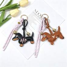 Leather Spotted Dog Keychain Pendant, Premium Padded Bell Charm With Hanging Rope, Puppy Bag Accessory - Multicolor - View 5