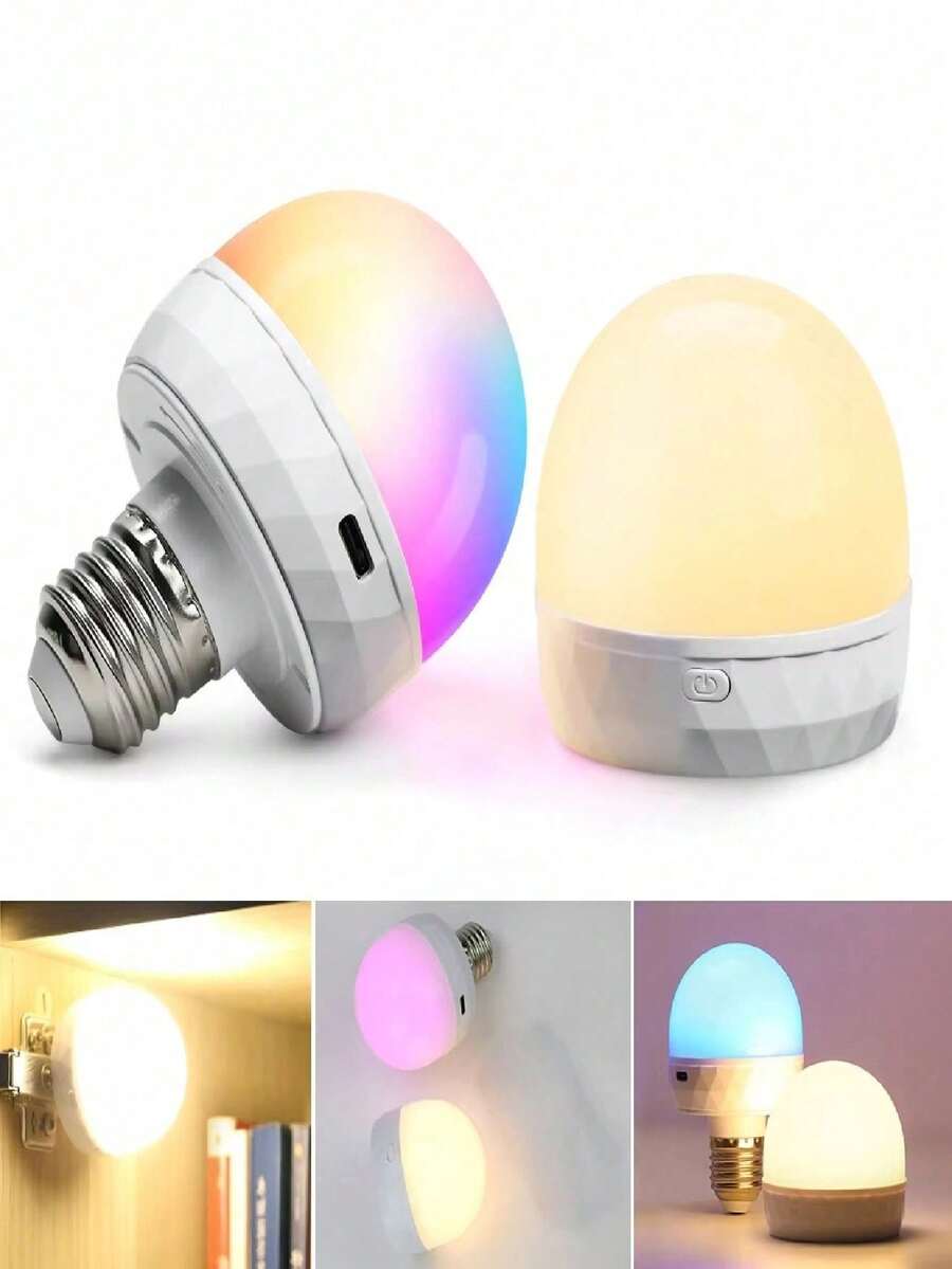 1pc Remote Control RGB LED Bulb, Rechargeable Detachable Magnetic E27 Screw-In Light, Dimmable 15 Colors Timing Ambient Lamp For Closet, Bedroom, Festival Decor - 1 - View 1