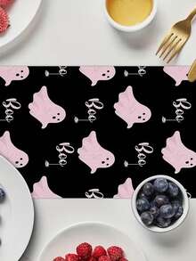 1pc, Halloween Pink Ghost Design On Black Table Runners For Kitchen And Dining, Suitable For Coffee Table Decoration For Both Indoor And Outdoor Home Parties, Available In 5 Sizes - Pink - View 1