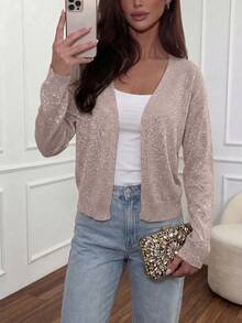 Spring/Summer New Women's Elegant Cardigan, Long Sleeve Shiny Sexy Cardigan, Suitable For Party, Music Festival, Date, Beach Party, Vacation, Pink - Pink - View 4