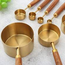 13pcs Measuring Cups And Spoons Set - Gold Stainless Steel Measuring Cups With Wooden Handles, Metal Measuring Spoons Set, Nesting Kitchen Measuring Tools Set, Suitable For Kitchen/Coffee/Baking (Includes 8 Wooden Handles + 5 Stainless Steel Mini Measuring Spoons) - Gold - View 2