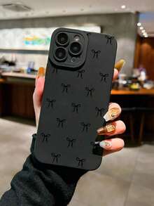 Bow-Knot 1pc Black Bow Design Anti-Fall Phone Case, Suitable For IPhone 16 Pro Max, 14/13, 12, 11 Pro Max, - Black - View 1