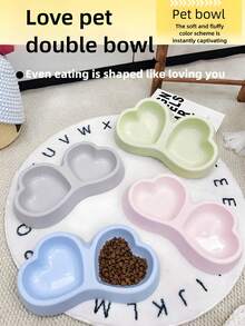 Dog Bowl, Pet Supplies, Suitable For Small Dogs, 2-In-1 Heart-Shaped Small Pet Feeder Plastic Water And Food Container, Suitable For Puppies, Cats And Other Small Animals, Candy Color - Multicolor - View 1