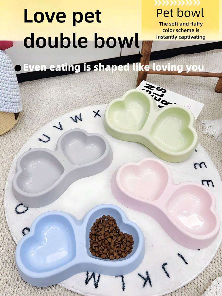 Dog Bowl, Pet Supplies, Suitable For Small Dogs, 2-In-1 Heart-Shaped Small Pet Feeder Plastic Water And Food Container, Suitable For Puppies, Cats And Other Small Animals, Candy Color - Multicolor - View 1