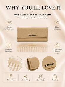 Burberry Pearl Wide-Tooth Comb 13*5cm, Pearl Luster Finish, Includes Storage Pouch, Smooth Hair Care, Portable For Daily Styling And Travel. - Champagne - View 5