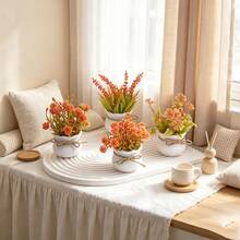 2Pcs/4Pcs Autumn Mini Artificial Potted Plants, Home Decor, Holiday/Living Room/Dining Table/Bathroom/Washbasin Artificial Greenery Fake Flower Decoration - Orange - View 7