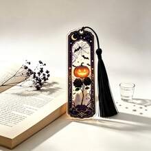 1pc Halloween Pumpkin Ghost Bat Acrylic Bookmark, Vintage Dark Gothic Style Book Lover Gift - One Size Fits All - View 4