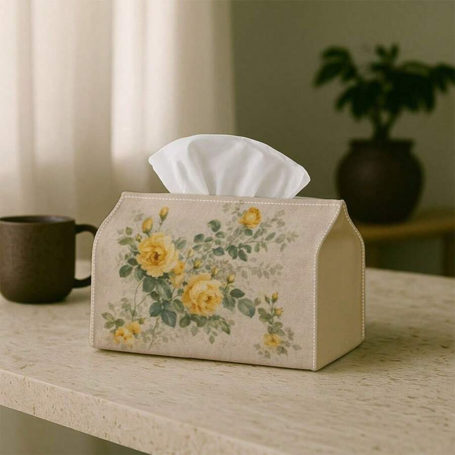 1 hộp khăn giấy hoa văn vintage họa tiết hoa hồng vàng, hộp khăn giấy đa năng, phù hợp trang trí nhà, ô tô và tiệc, lý tưởng cho Giáng sinh, Halloween và sử dụng hàng ngày - Nhiều màu - Xem 1