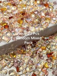 Approx. 20pcs Random Assorted Warm Champagne Iridescent Shaped Rhinestones, Featuring Rectangular, Teardrop, Heart, Flower And Other Cut Styles, Blending Champagne, Warm Yellow, Light Brown And Other Soft Tones, Transparent Facets With Natural Sparkling Luster, Versatile And Suitable For Various DIY Decorative Creations - Multicolor - View 6