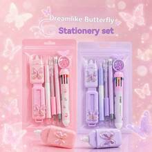 1 Set New Dreamy Butterfly Stationery Set, Multi-Functional Learning Supplies, Student Class Reward Gift Prize - Multicolor - View 1