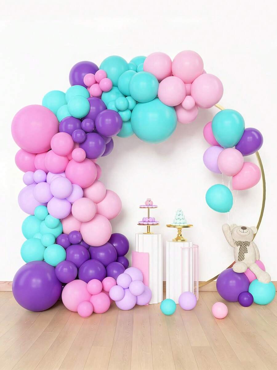 125pcs Pink And Purple Balloon Arch Kit, 5/10/12/18 Inch Purple Blue Pink Gold Balloons Suitable For Wedding Gift Parties, Princess Birthday Parties Decoration