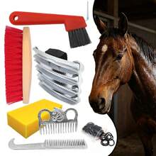 7-Piece Horse Grooming & Cleaning Set, Horse Hair Brush, Sponge, Comb, Scraper, Horse Brush, Horse Bathing & Care Grooming Tools Kit - Horse Grooming Kit - View 2