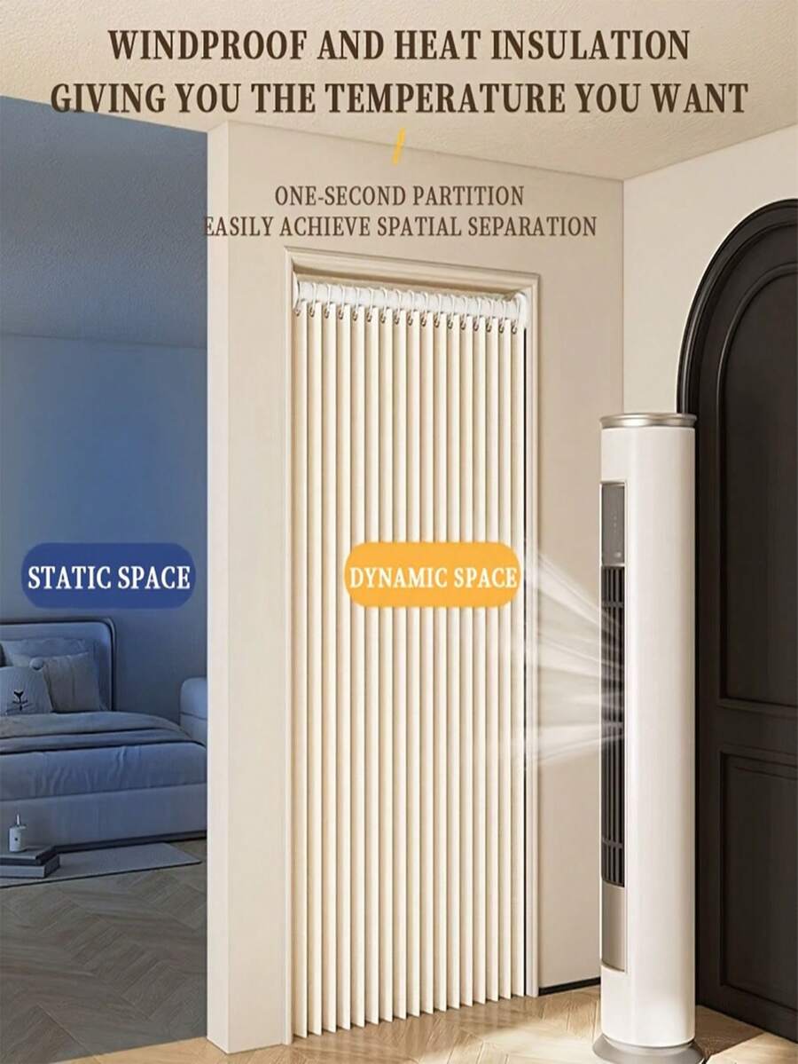 1pc Multi-Size Invisible Folding Door Curtain, Thickened Summer Air Conditioner Minimalist Style Blocker, Bedroom Kitchen Partition Curtain, No Drilling Required For Home Use - Ml - View 1