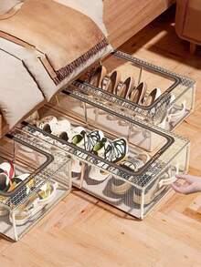 1 Rectangular Shoe Box, Made Of Transparent PVC Material, Not Waterproof, Multi-Functional Storage, Steel Frame Support, With Two Removable Windows, Suitable For Sports Shoes And High Heels, Can Be Placed Under The Bed, - Multicolor - View 4