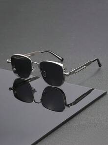 1 Pair Men's Fashion Geometric Pattern Sunglasses, Perfect Blend Of Modern Style And Vintage Charm, Suitable For Vacation, Driving, Outdoor Sports, Daily Wear, Party, Fits All Face Shapes - Multicolor - View 2