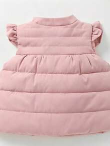 Girls' Flowy Sleeve Stand Collar Zipper Quilted Down Vest, Autumn/Winter Warm Thickened Sleeveless Jacket, Back To School Casual Outerwear - Baby Pink - View 3