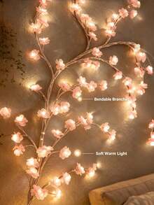 LED Cherry Blossom Vine Lights, USB Powered, 8 Flashing Modes, 10 Adhesive Hooks Included Per Piece, Soft And Bendable, Suitable For Room Decoration, Living Room, Bedroom, Wall Decor, Wedding Arrangement, Party Atmosphere, Valentine's Day, Birthday And Graduation Gifts - Multicolor - View 3