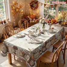 1/2pcs Autumn Tablecloth, Autumn Harvest Theme Polyester Fabric Tablecloth, Hello Autumn Pumpkin Wreath Pattern, Suitable For Dining Table, Restaurant, Coffee Table, Kitchen, Picnic, Camping, Country Farmhouse Decor, Tabletop Protection, Holiday Season Celebration - Multicolor - View 10