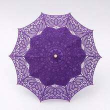 Cloudoo Parapluie en tissu à manche droit avec crochet, brodé de dentelle et fleurs, accessoire décoratif pour voyage, mariage et photographie, parapluie de camping, parapluie de mariée pour robe de mariée, parapluie assorti style Hanfu Kimono japonais, parapluie accessoire cosplay princesse anime - multicolore - Voir 18