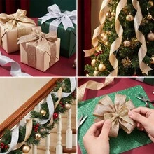 1Roll Classic Christmas Tree Decoration Golden Ribbon Golden Silvery Powder Decorative Bow Material Christmas Wire Edging Ribbon For Gift Packing - Gift Wrapping Tape - View 2