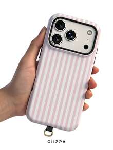 GIIPPA 1套白色與粉色條紋設計，Phone 17 Pro Max手機殼+保護墊，相容於Phone 16 Pro Max、15 Pro Max、14 Pro Max，韓系高端時尚趣味手機殼，相容於11/12/13/14/15/28 Pro Max Plus，優雅設計適合男女，聖誕節、情人節、復活節、婚禮季與生日送給女友的完美禮物！ - 粉色 - 查看 5