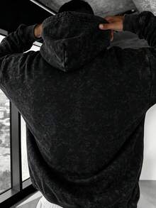 Herr hoodie sweatshirt med tryck och tvättad finish, höst/vinter - Svart - Visa 3
