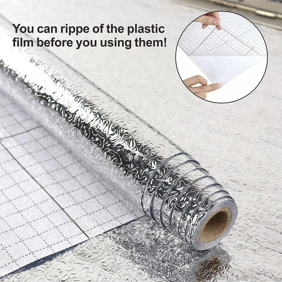 1 Roll - 40 Cm X 2-10 M Self-Adhesive Aluminum Foil Waterproof And Heat-Resistant Stickers, Kitchen Oil-Proof Stickers, Home Decoration Stickers, Suitable For Sinks/Cabinets/Drawers And Various DIY Decoration Uses.