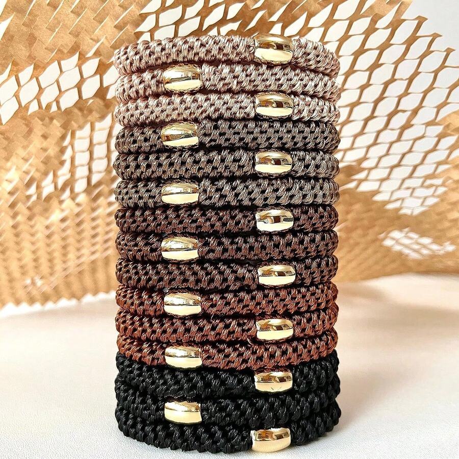 15pcs Women's Simple Elegant Elastic Hairbands, No-Damage Basic Hairbands, Suitable For Thick Hair Ponytail, 5 Colors - Multicolor - View 1