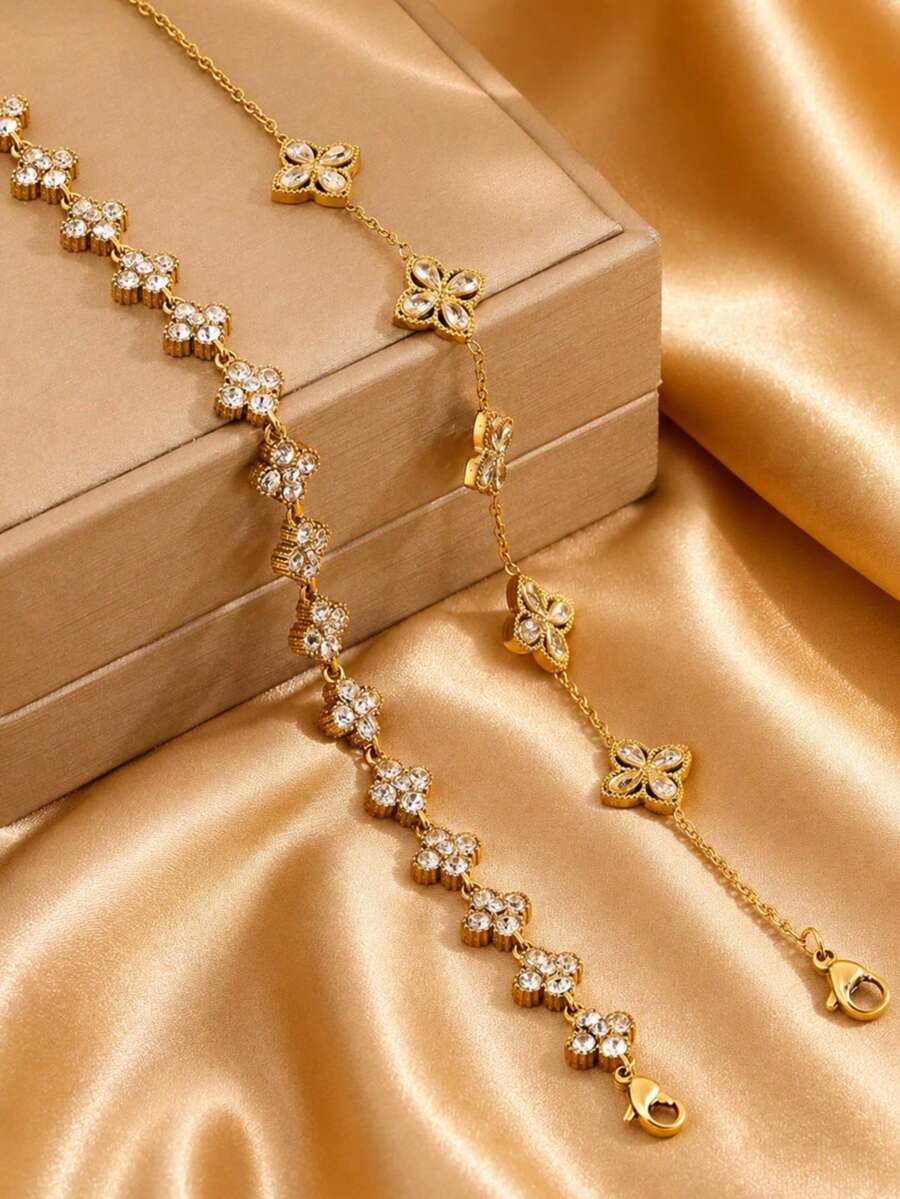 2pcs Elegant Stainless Steel Bracelet Set - Luxury Daily Wear And Special Occasion Accessory - Gold - View 1