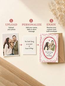 Customized Watercolor Portrait Greeting Card With Envelope Included. You Can Add Your Own Text On The Card. Retro Oval Decorative Border Design. Suitable For Birthdays, Mother's Day, Anniversaries, Thank-You Letters And Holiday Greetings. - Multicolor - View 5