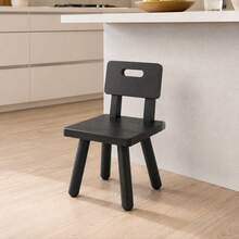 Simple Solid Wood Low Stool With Backrest, Living Room Foot Rest, Hallway Shoe Changing Seat - Black - View 3