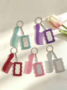Acrylic Glittering Heart-Shaped Mirror, Comb Set, Keychain, Bag, Pendant, Exquisite Essential Makeup Items For Girls - Love - View 2