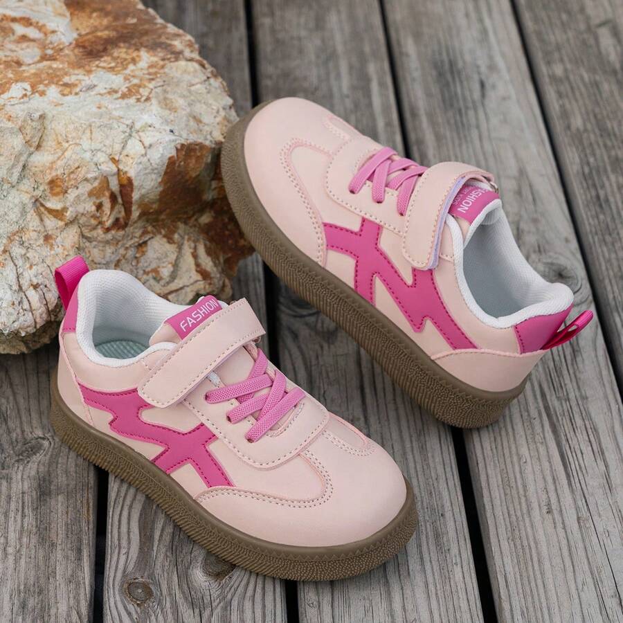 Spring/Autumn New Style Hook And Loop Sneakers, Casual Sports Shoes For Little Girls - Pink - View 1
