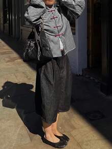 新款時尚優雅格紋女款襯衫，休閒百搭設計上衣，適合日常穿著、約會、旅行、度假、節日，四季皆宜，黑色 - 黑色 - 查看 5