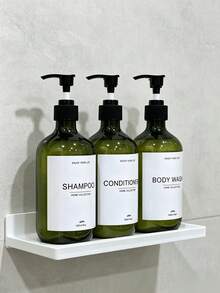 3pcs Reusable 500ml Dark Green Shampoo, Conditioner, Body Wash Dispenser Bottles With Pump, Bathroom Lotion Dispenser Containers With Waterproof Labels - Dark Green - View 4