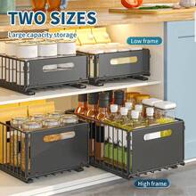 1/2pcs Pull-Out Storage Rack, Kitchen Cabinet Organizer, Under Sink Sliding Drawer Storage Basket, Bowl And Plate Rack, Spice And Snack Rack, No Drilling Space-Saving Organizer, Suitable For Organizing Home, Kitchen And Bathroom Supplies - Short Frame-1pc - View 3