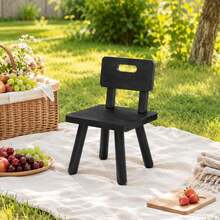 Nordic Solid Wood Footrest Stool With Backrest, Small Entryway Shoe Changing Bench With Handle - Black - View 2