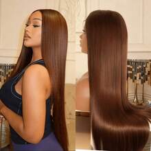 Dollface Human Hair Wig, Straight Lace Front, 13x4/13x6, HD 180 Density Transparent Mesh, Chocolate Brown #4, Free Line, 18-36 Inches, Pre-Plucked Hairline With Baby Hairs, Custom Cut, Soft Texture - S4 - View 2