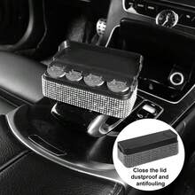 1pc Shiny Coin Storage Box For Car, Sparkling Rhinestone Vehicle Change Organizer, Diamond Car Interior Coin Dispenser, Universal Fit - A - View 10