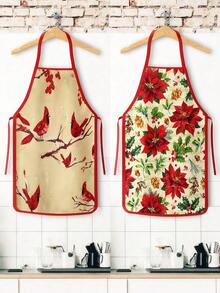 4 Pcs Christmas Cartoon Character Print Apron Set, Penguin Santa Snowman Elf Pattern Kitchen Cooking Baking Aprons For Holiday Party Home Decoration - Multicolor - View 9