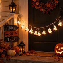 1pc 10 LED Halloween Spooky Ghost With Pumpkin String Light Hanging Indoor And Outdoor Decorative Lamp Battery Powered Suitable For Party Halloween Holiday Bedroom Bar Shop Park Garden Fireplace Tree Decor - Multicolor - View 9