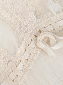 Women's Lace Patchwork V-Neck Fashion Versatile Daily Wear Top - Apricot - View 9